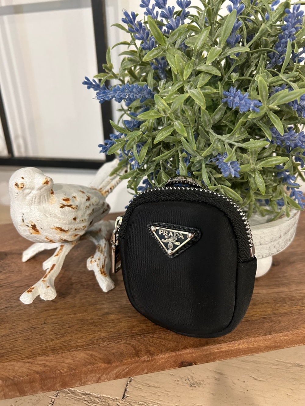Prada Black Nylon Mini Pouch with Silver Triangle Logo